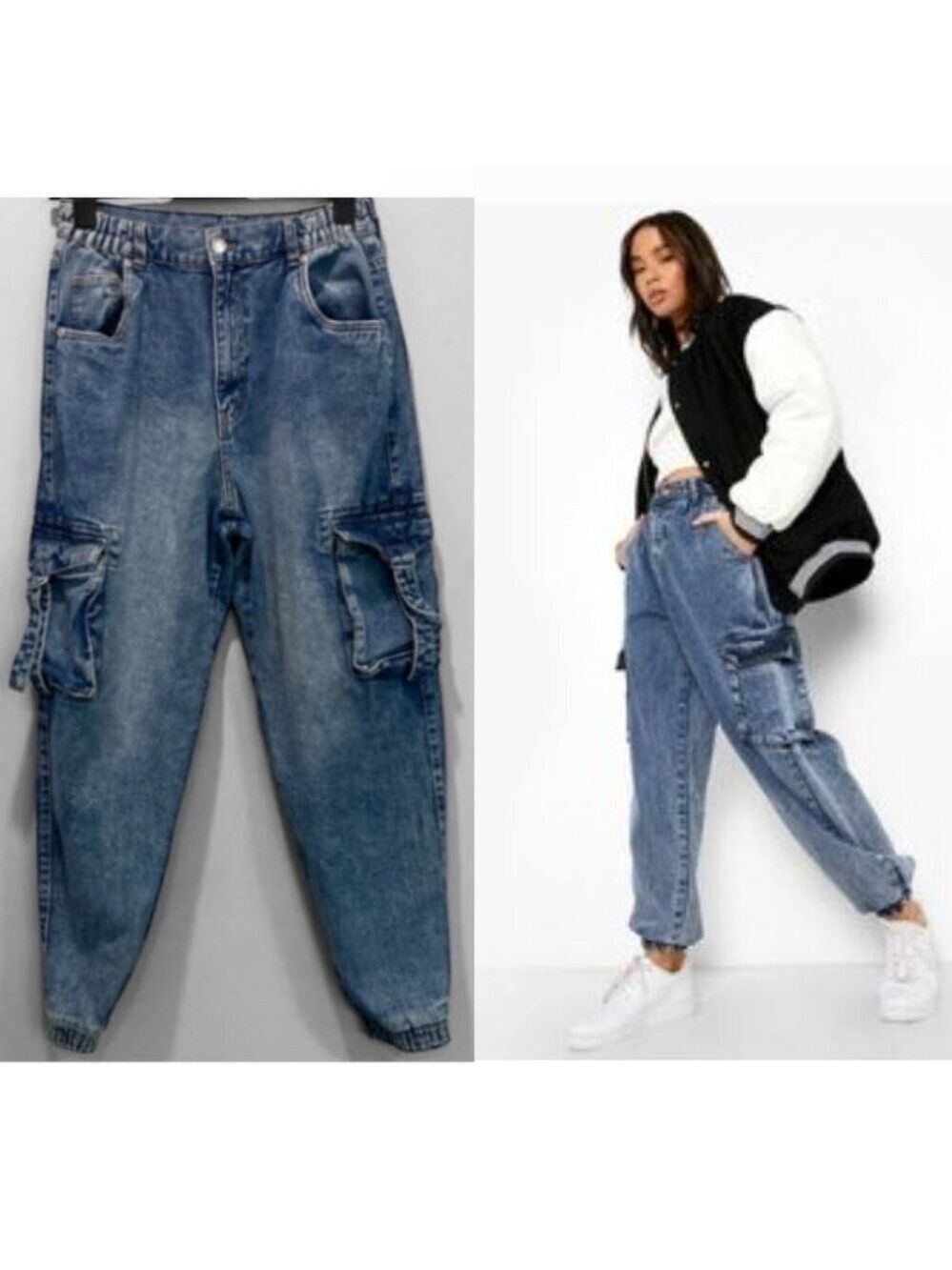 Bluenotes Blue Boyfriend Baggy cargo Jeans Joggers fits Medium Street Style
